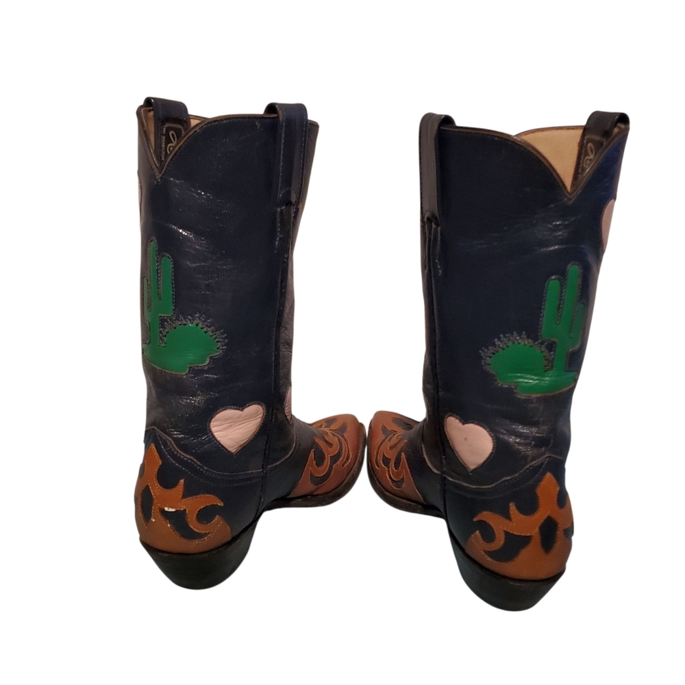 Vintage Larry Mahan Cactus/Heart Inlays Cowboy Western Boots Women's Size 7.5B - Picture 8 of 12
